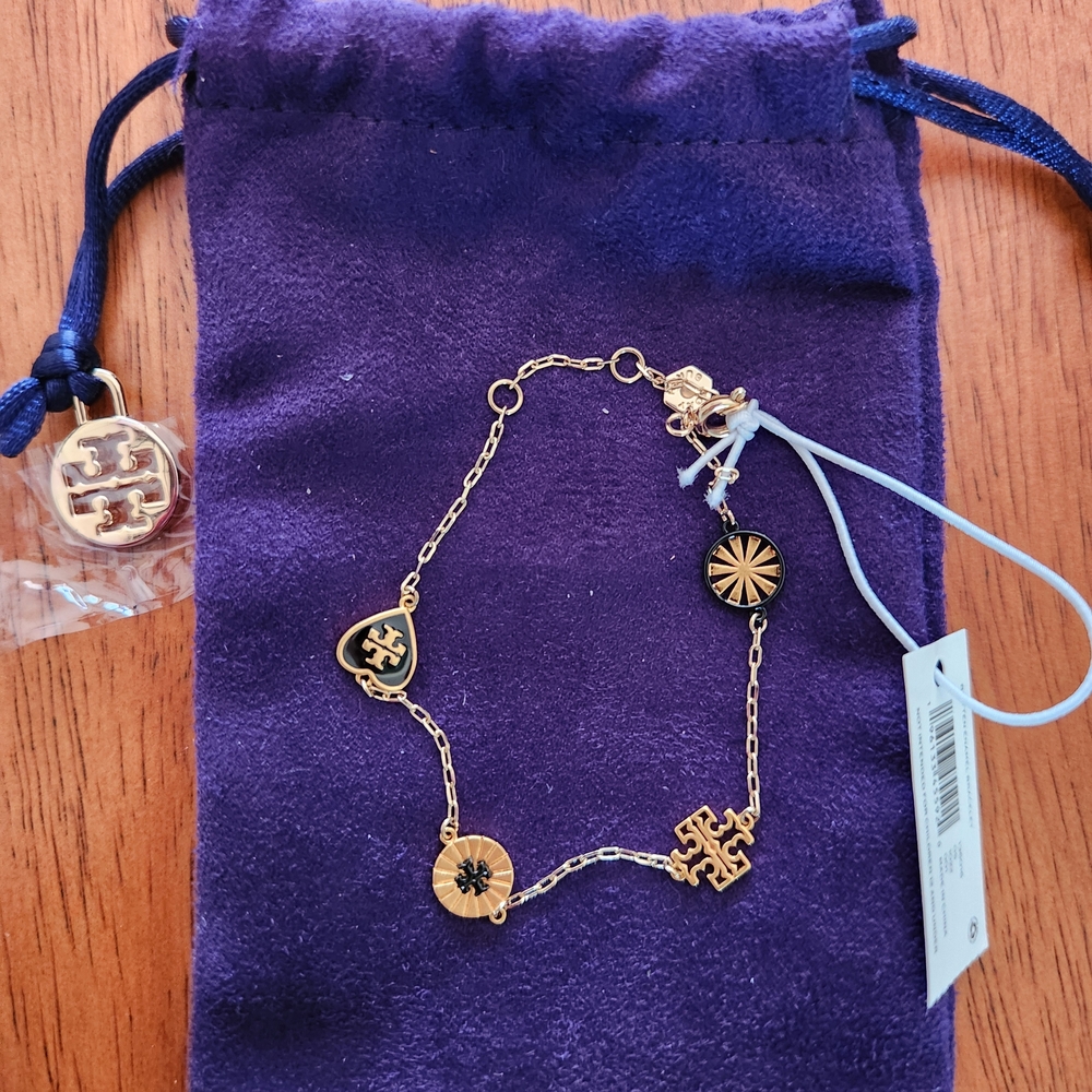 Tory Burch Gold and Black Britten Enamel Bracelet
